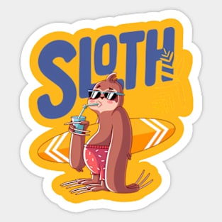 Sloth drinking juice with surf board Sticker